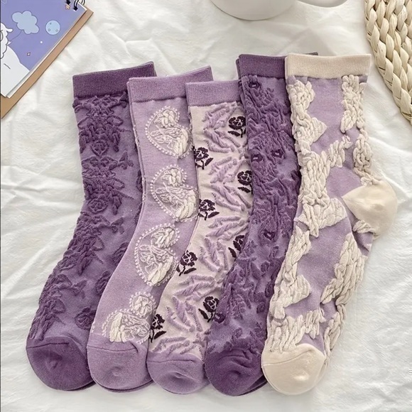 Accessories - Decorative Shades of Purple Ankle Socks 5 Pairs